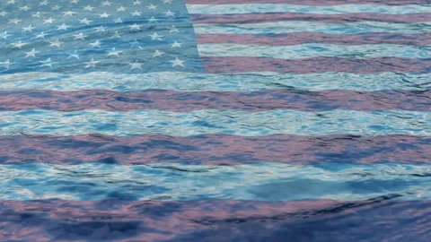 USA Flag Reflection Splashes From Stone Hitting Water Stock Footage 234564435