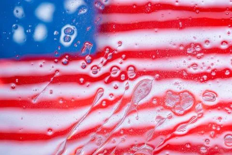 USA flag reflection in water bubbles abstract Stock Photos
