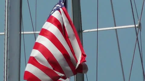 USA flag on sailboat Stock Footage 11435683
