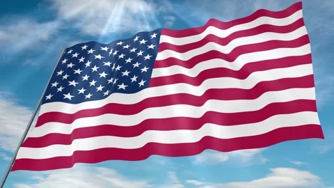 USA Flag Seamless Loop 4k 60fps on Sky Background Stock Footage 341752658