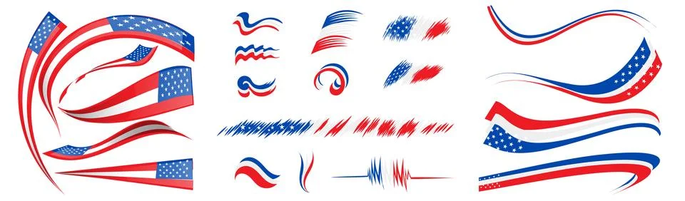 USA flag set elements, vector illustration on a white background Stockillustratie