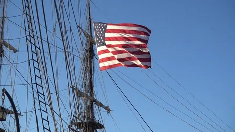Usa flag on ship Stock Footage 81408930