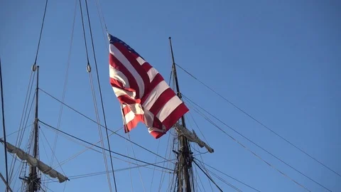 Usa flag on ship Stock Footage 81408978