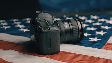 USA flag in slow motion. Camera lies on Flag Stock-Footage 126901191
