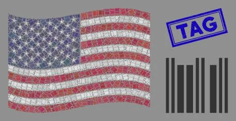 USA Flag Stylization of Barcode and Grunge Tag Seal Illustrazione stock