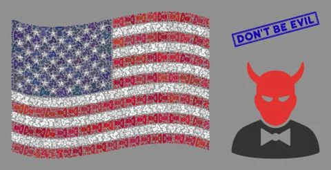 USA Flag Stylization of Devil and Scratched Don'T Be Evil Stamp 库存插图