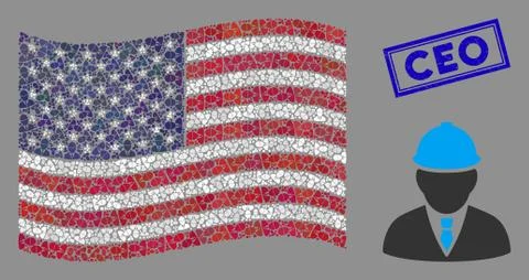 USA Flag Stylization of Engineer and Scratched Ceo Seal 스톡 일러스트