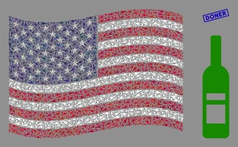 USA Flag Stylization of Wine Bottle and Scratched Doner Seal Illustrazione stock