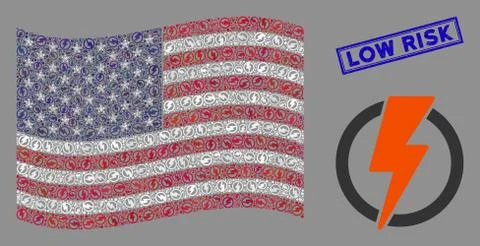 USA Flag Stylized Composition of Electricity and Grunge Low Risk Seal Illustrazione stock