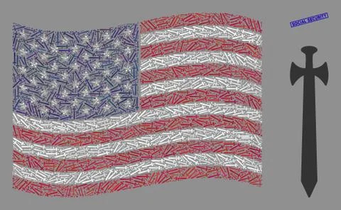 USA Flag Stylized Composition of Medieval Sword and Distress Social Security Stock Illustration