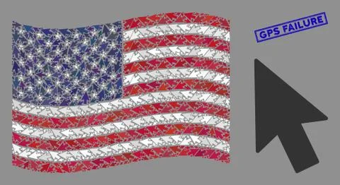 USA Flag Stylized Composition of Mouse Cursor and Scratched GPS Failure Stamp 库存插图