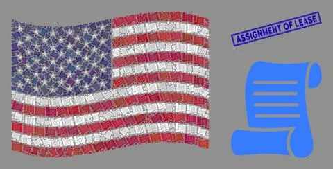 USA Flag Stylized Composition of Script Roll and Scratched Assignment of Lease 스톡 일러스트