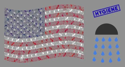 USA Flag Stylized Composition of Spray Stream and Distress Hygiene Seal 库存插图