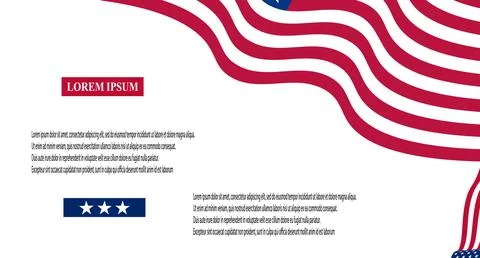 USA Flag Vector with lorem ipsum text design. Vector waving American Flag Stock Illustration
