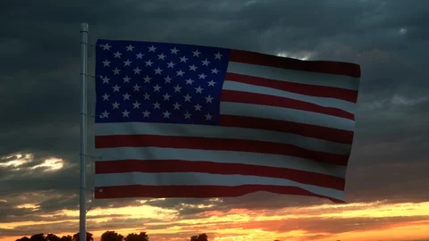 USA flag waving isolated on dramatic sky. Close up of USA flag Stock Footage 120539303