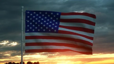 USA flag waving isolated on dramatic sky. 3d rendering Illustrazione stock