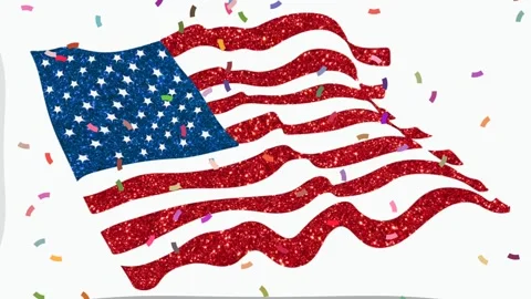 USA Flag Waving With Red White Confetti Animation Clip 库存影片 330011610