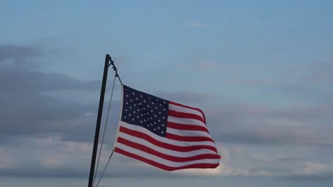 USA flag waving in the stern of the ship Stock Footage 250186973