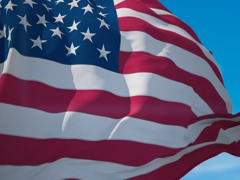 USA flag waving in the wind background animation seamless looping Stock Footage 75081772