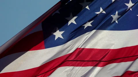 USA Flag waving in the wind. Slow motion, real shot Stock Footage 43337759