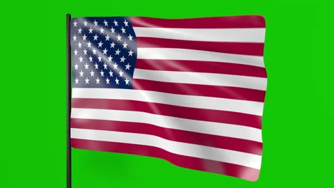 USA flag in the wind. 3d animation on a green Stock-Footage 163738265