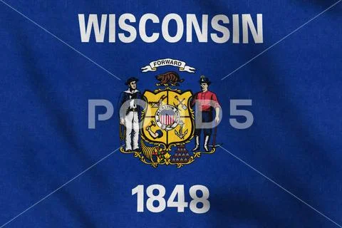 USA Flag of Wisconsin gently waving in the wind Stock Illustration