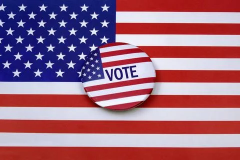  USA-Flagge und Button mit Schriftzug Vote USA-Flagge und Button mit Schri... Stock Photos