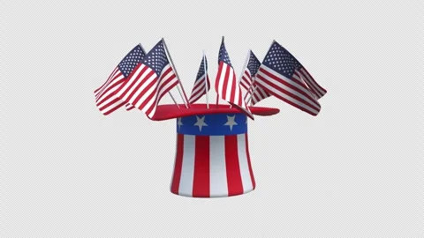 USA flags in hat – 3d render looped with alpha channel. Stock Footage 242385873