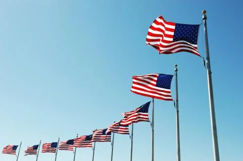 USA flags in a row Stock Photos