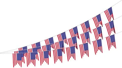 USA flags strings decorative hanging bunting isolated Illustrazione stock