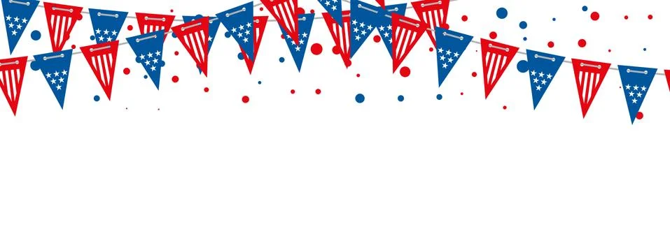 The USA flags vector banner. Triangle american flags garland background Illustrazione stock