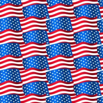 USA flags waving in a seamless pattern Stock Illustration