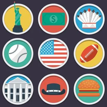 USA flat circle icon set Stock Illustration