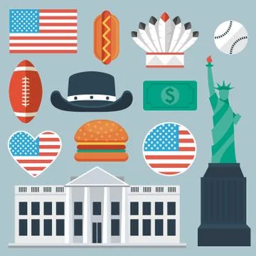 USA flat icon set Stock Illustration
