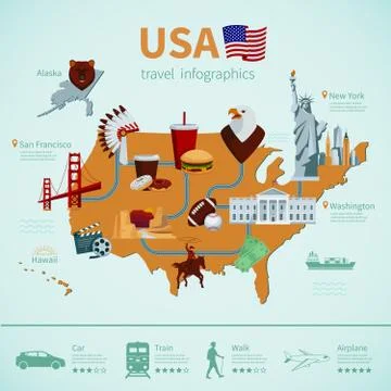 USA Flat Map Infographics Stock Illustration