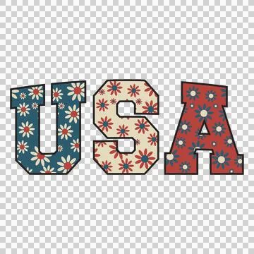 Usa Flower Letters With Pattern Fill flowers black Stock Illustration