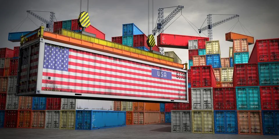 USA - freight container in cargo terminal - 3D illustration Stock Illustration