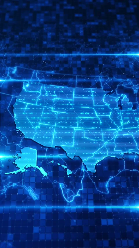 USA Glowing Data Network Map with Digital Grid Stock Footage 342616374