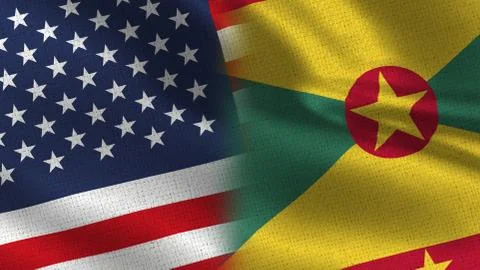 Usa Grenada Realistic Half Flags Together Stock Illustration