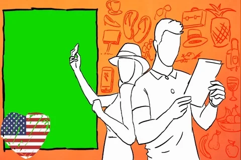 USA - Hand-drawn - Couple visiting - Illustration - SD Stock Footage 90634875