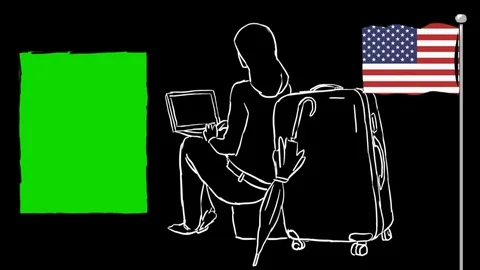 USA - Hand-drawn - Girl Computer - Illustration Stock Footage 90634844