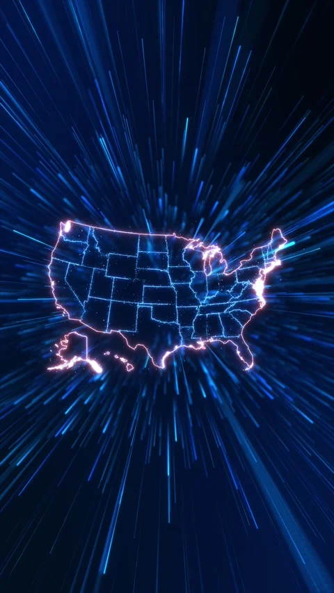 USA High Speed Digital Network Map with Data Light Trails Stock-Footage 342616554