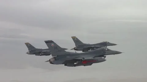 USA Hill Air Force Base, November 2015, US Air Force Three F16 Aircraft in Air Stock Footage 57573255