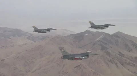 USA Hill Air Force Base, November 2015, US Air Force Three F16 Aircraft in Air Stock Footage 57575611