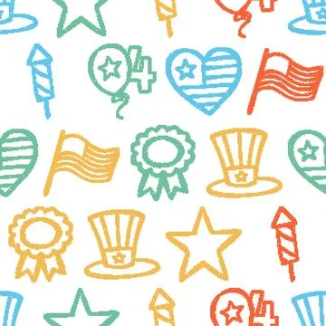 USA Holiday Elements Seamless Pattern. Vector seamless dithering pixel styl.. Stock Illustration