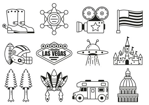 USA Icons and Design Elements in Line Art Illustrazione stock