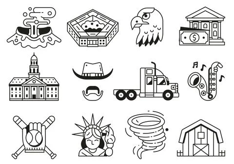USA Icons and Design Elements in Line Art Illustrazione stock