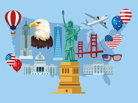 Usa icons in map Stock Illustration