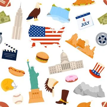 USA Icons Seamless Pattern Vector Design Stock Illustration