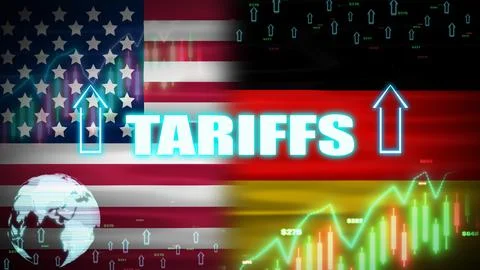 Usa increase tariffs on Germany concept animation with waving flags Stock Illustration